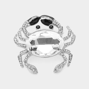 Silver Crab Pave Crystal Bling 1.8" Brooch Pin Rhinestone